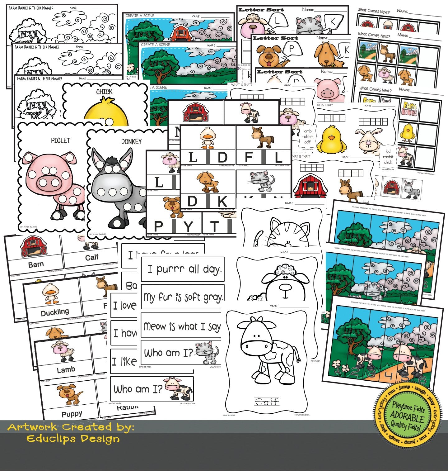 Baby Farm Animals Color, Trace, Cut & Paste Variety Pack 📥 INSTANT Download - Preschool Activity Sheets Playtime Felts