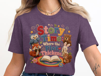 Story Time Where the Plot Thickens with animals around an open book