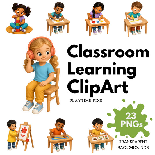 Kids Clipart Bundle: Classroom Learning Actions PNG Commercial Rights (Digital Download)