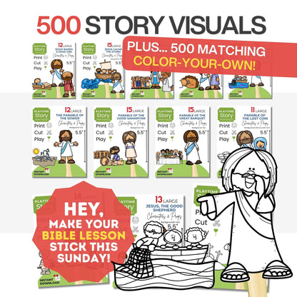 Educational product for Bible lessons with illustrations and coloring pages.