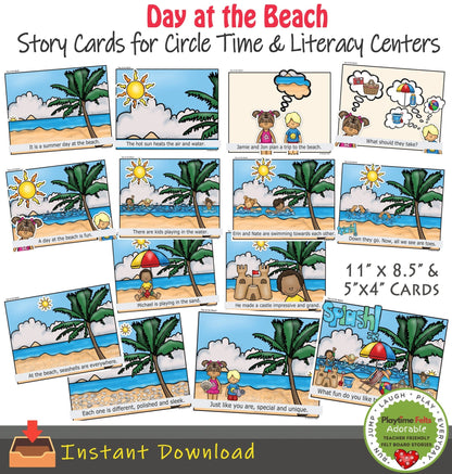 Day at the Beach Printable Story Props Story Retelling Activities for Preschool❣️ - Printable Story Props Playtime Felts