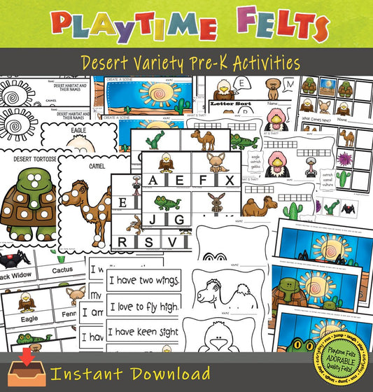 Desert Animals Color, Trace, Cut & Paste Variety Pack 📥 INSTANT Download - Preschool Activity Sheets Playtime Felts