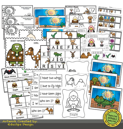 Desert Animals Color, Trace, Cut & Paste Variety Pack 📥 INSTANT Download - Preschool Activity Sheets Playtime Felts