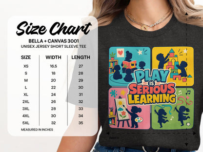 Unisex Bella+Canvas 3001 size chart with width and length in inches.