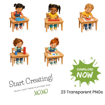 Kids Clipart Bundle: Classroom Learning Actions PNG Commercial Rights (Digital Download)