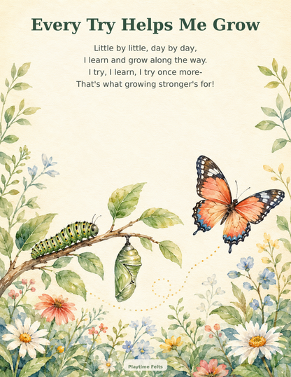 Every Try Helps Me Grow Poem & Handprint activity - FREE