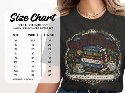 Size chart for Bella + Canvas 3001 unisex short sleeve tee.