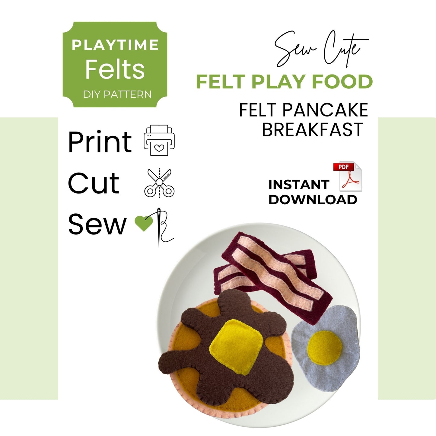 Pretend Play Felt Food Sewing Pattern: American Breakfast
