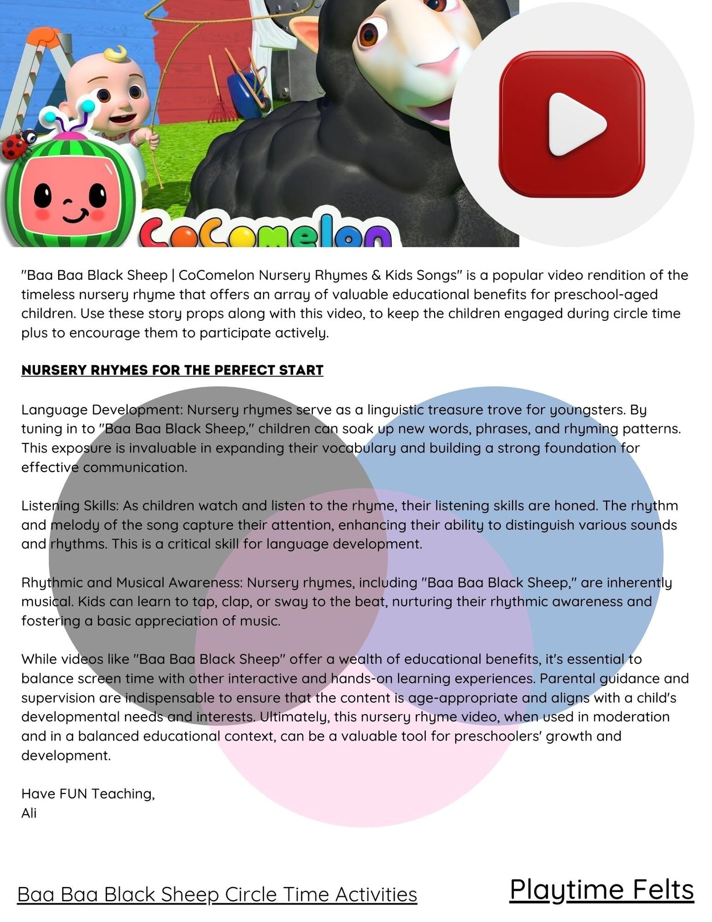 FREE Baa Baa Black Sheep Circle Time Story Props - Preschool Activity Sheets Playtime Felts