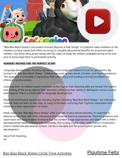 FREE Baa Baa Black Sheep Circle Time Story Props - Preschool Activity Sheets Playtime Felts