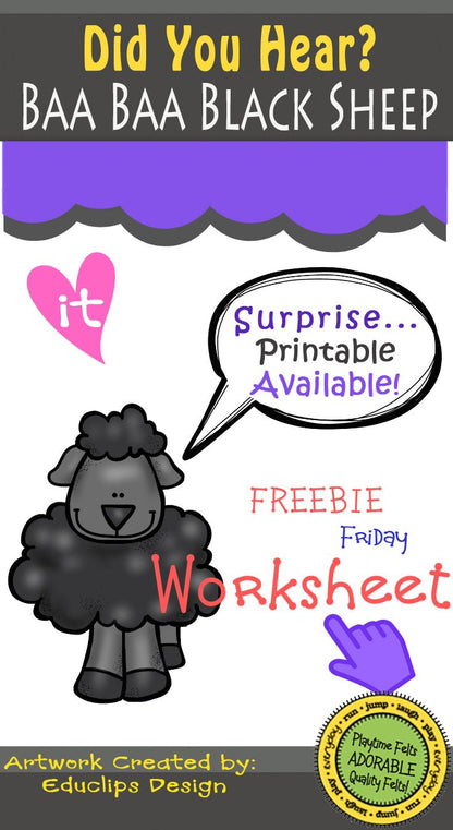 FREE Baa Baa Black Sheep Preschool Learning Printable - Preschool Activity Sheets Playtime Felts
