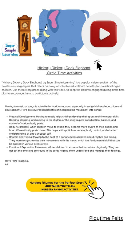 FREE Hickory Dickory Dock Circle Time Story Props - Preschool Activity Sheets Playtime Felts