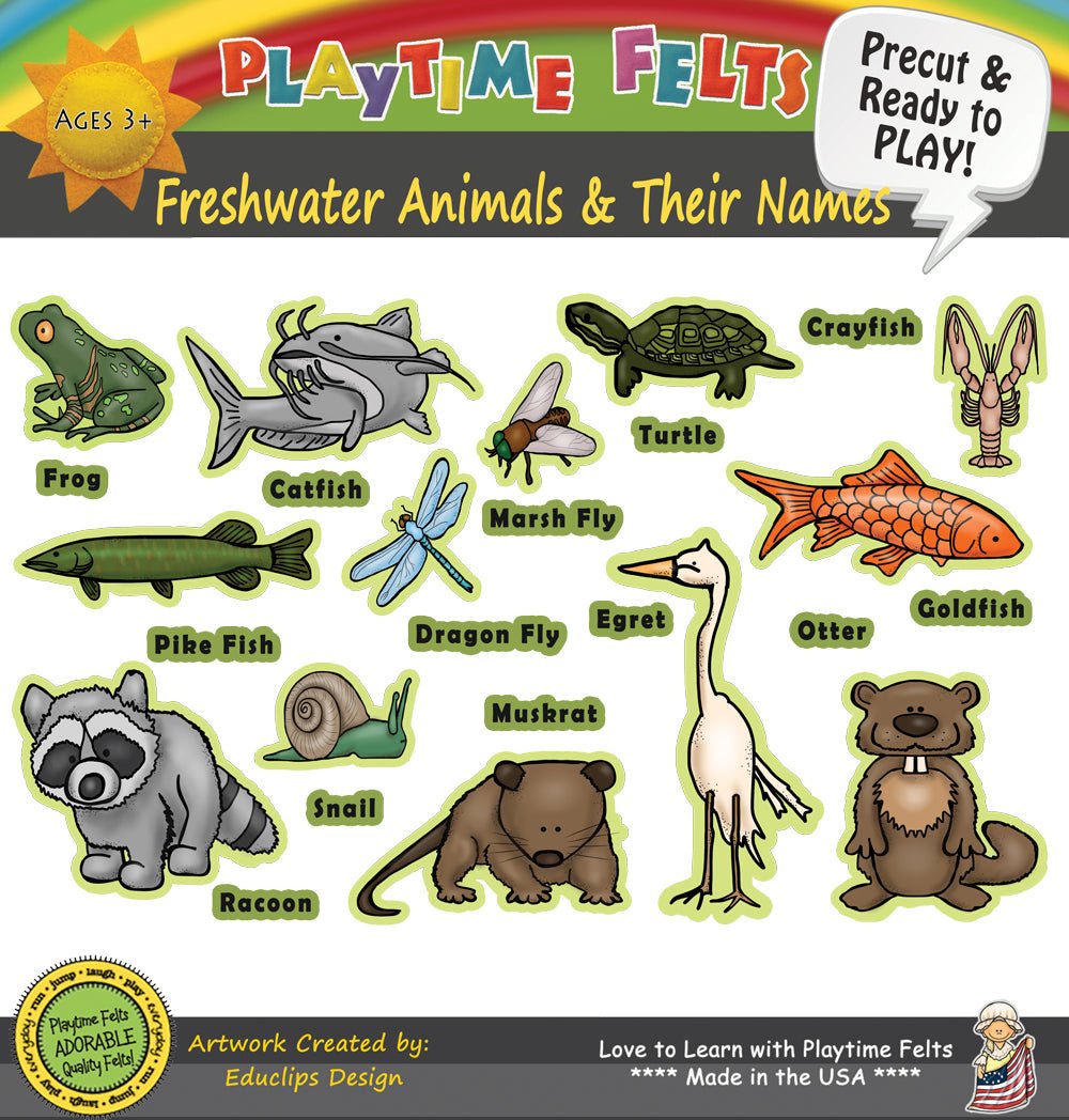 Freshwater Animals and Their Names | Felt Board Story Set for Preschool - Felt Board Stories for Preschool Classroom Playtime Felts