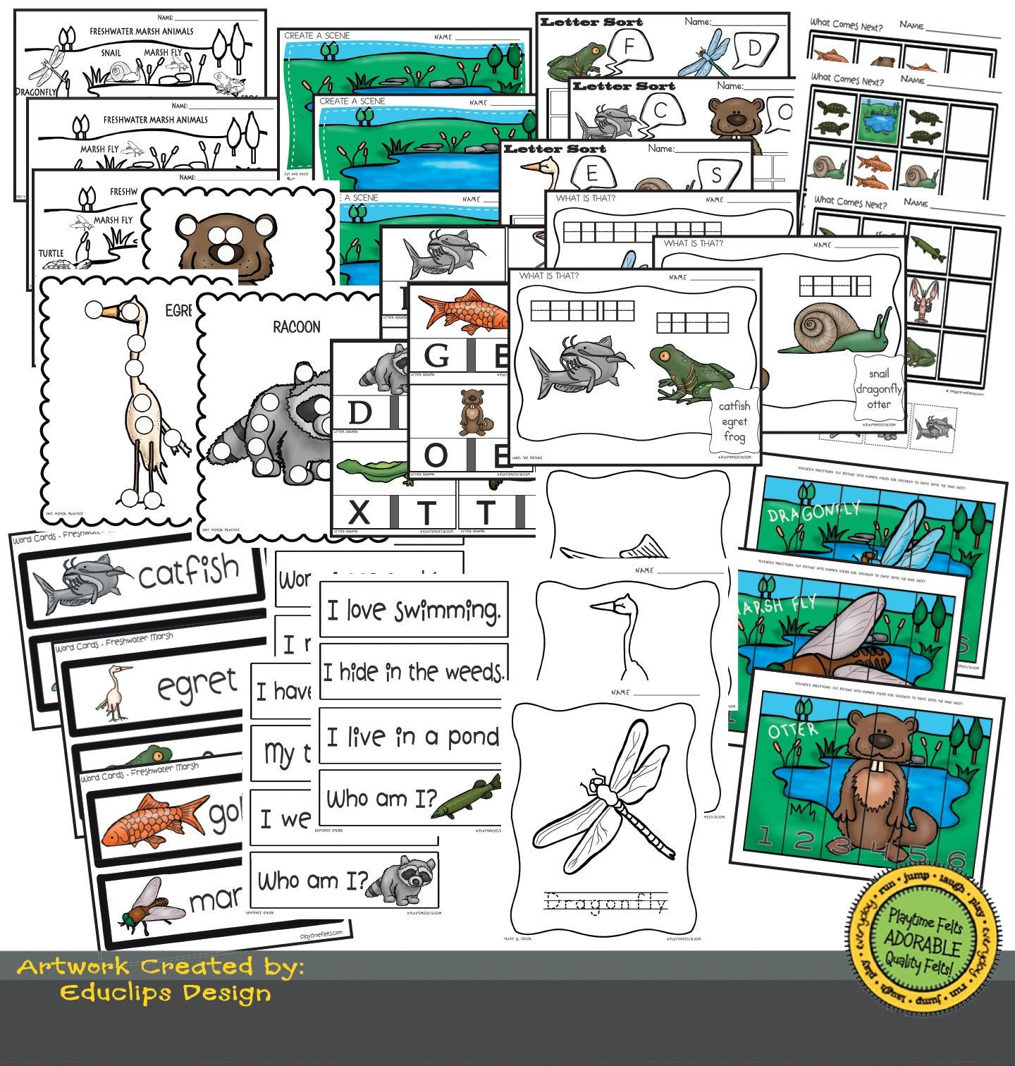 Freshwater Marsh Animals Color, Trace, Cut & Paste Variety Pack 📥 INSTANT Download - Preschool Activity Sheets Playtime Felts