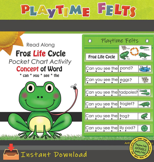 Frog Life Pocket Chart Activity with Beginning Reader 📥 INSTANT Download - Preschool Activity Sheets Playtime Felts