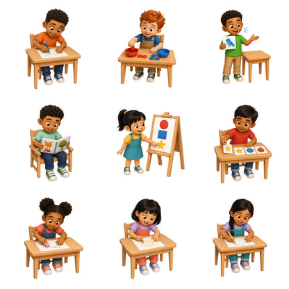 Kids Clipart Bundle: Classroom Learning Actions PNG Commercial Rights (Digital Download)