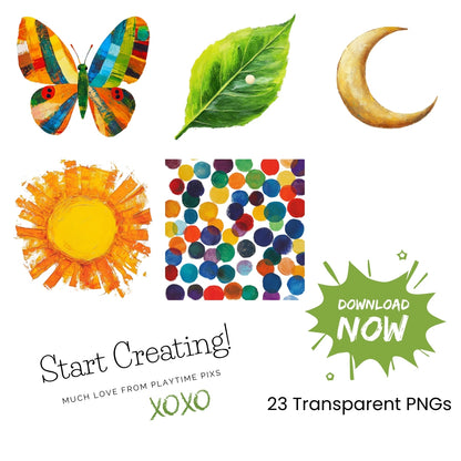 Hungry Caterpillar Clipart PNG Bundle: Eric Carle Style Images