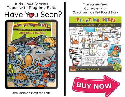 Ocean Animals Color, Trace, Cut & Paste Variety Pack INSTANT 📥 Download - Preschool Activity Sheets Playtime Felts