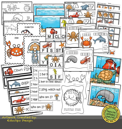 Ocean Animals Color, Trace, Cut & Paste Variety Pack INSTANT 📥 Download - Preschool Activity Sheets Playtime Felts