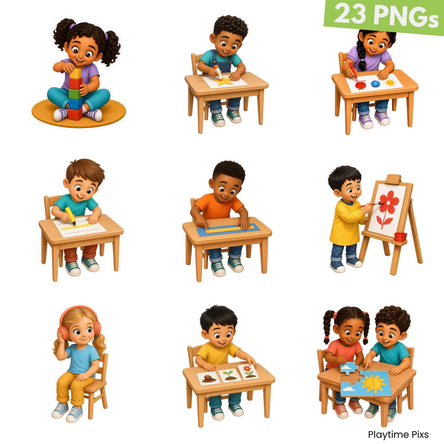 Kids Clipart Bundle: Classroom Learning Actions PNG Commercial Rights (Digital Download)