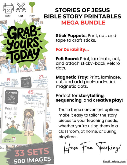 Stories of Jesus Bible Story Printables Mega BUNDLE - Story Printables Playtime Felts