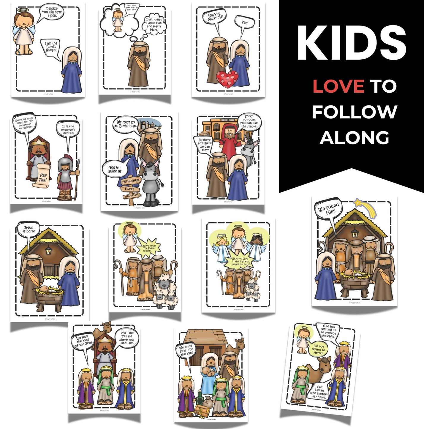 Story Cards: Birth of Jesus – Short Bible Stories for Kids (PDF) - Story Cards Playtime Felts