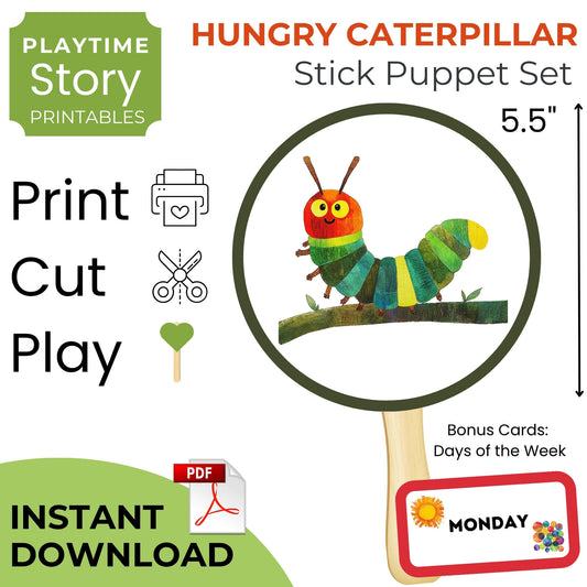 Hungry Caterpillar Stick Puppet Set, Days of the Week (PDF)