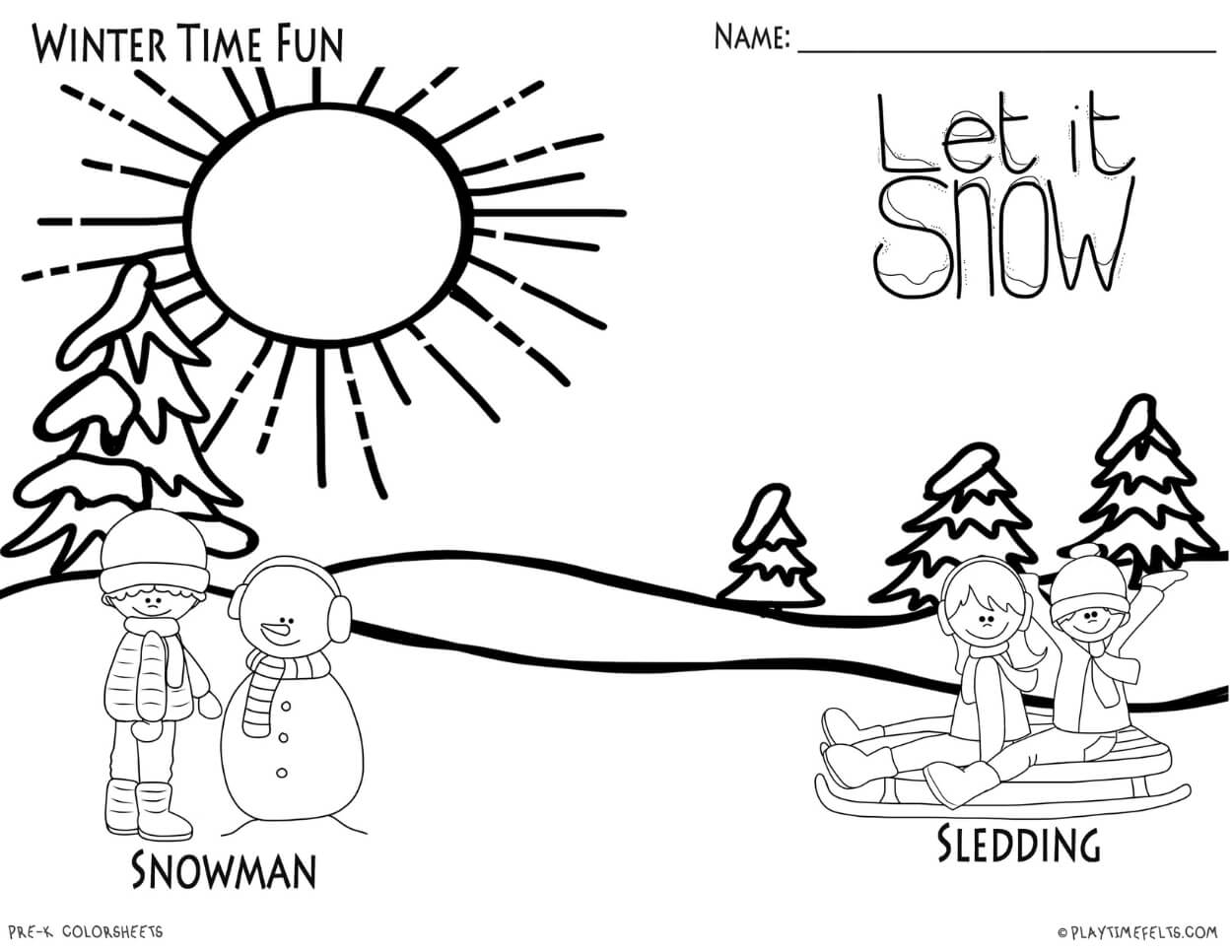 Winter Time Worksheets for Preschool Includes Tracing, Colorsheets, Cut & Paste - Preschool Activity Sheets Playtime Felts