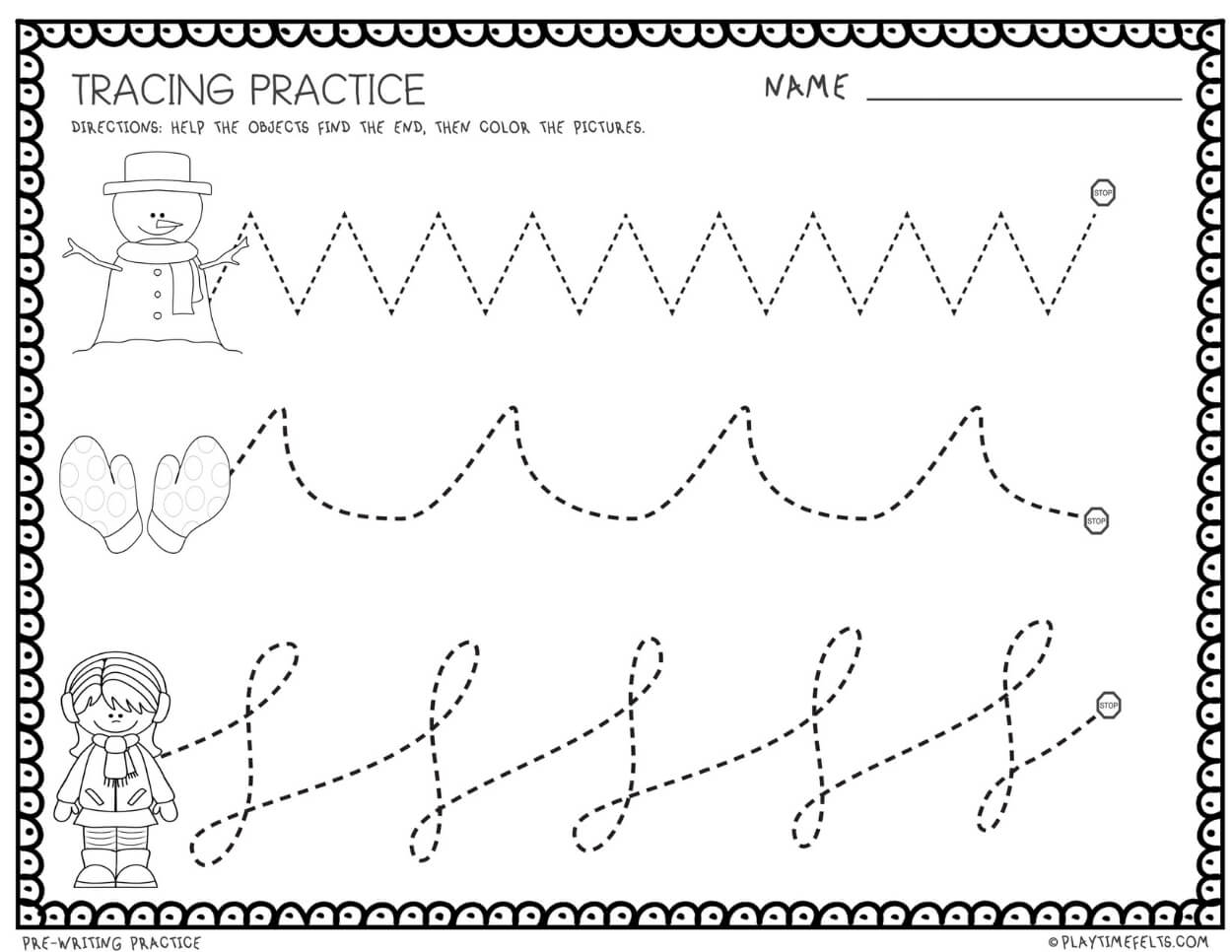 Winter Time Worksheets for Preschool Includes Tracing, Colorsheets, Cut & Paste - Preschool Activity Sheets Playtime Felts
