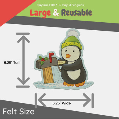 Various size felt penguins to enhance visual storytelling scenes