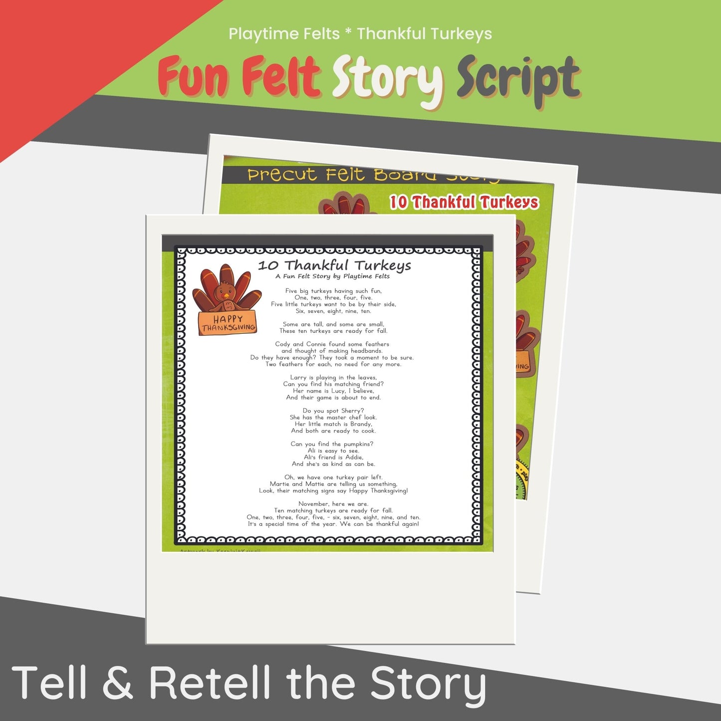 10 Thankful Turkeys Felt Board Story for Preschoolers - Felt Board Stories for Preschool Classroom Playtime Felts