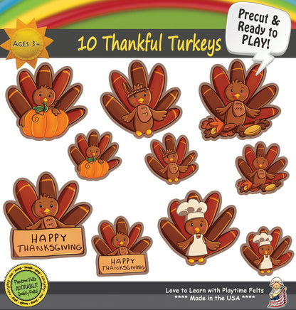 10 Thankful Turkeys Felt Board Story for Preschoolers - Felt Board Stories for Preschool Classroom Playtime Felts