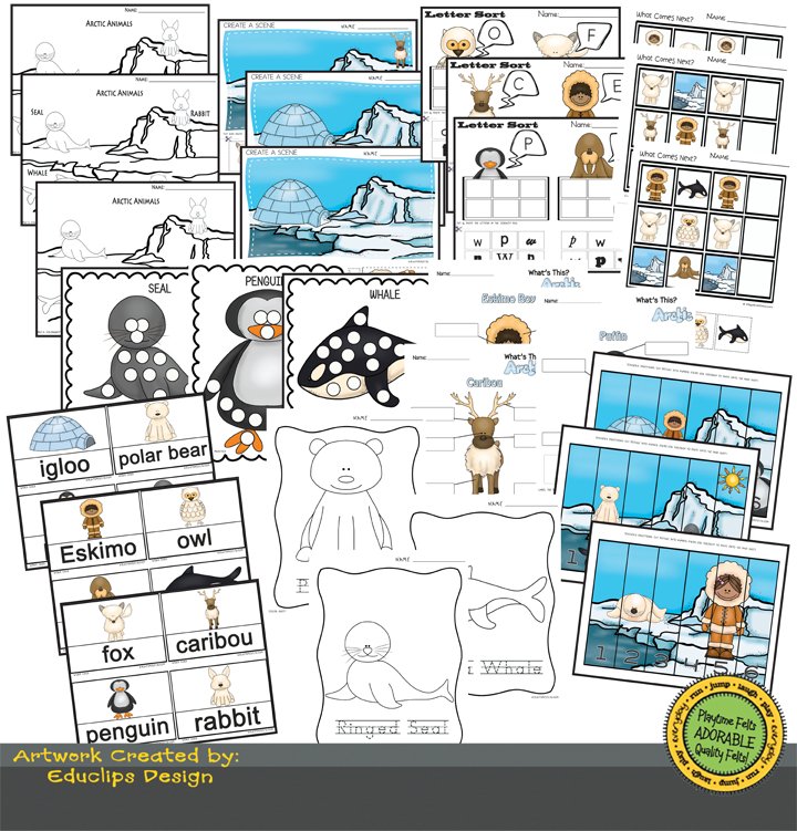 Arctic Animals | Color, Trace, Cut & Paste | Variety Pack 📥 INSTANT Download - Preschool Activity Sheets Playtime Felts