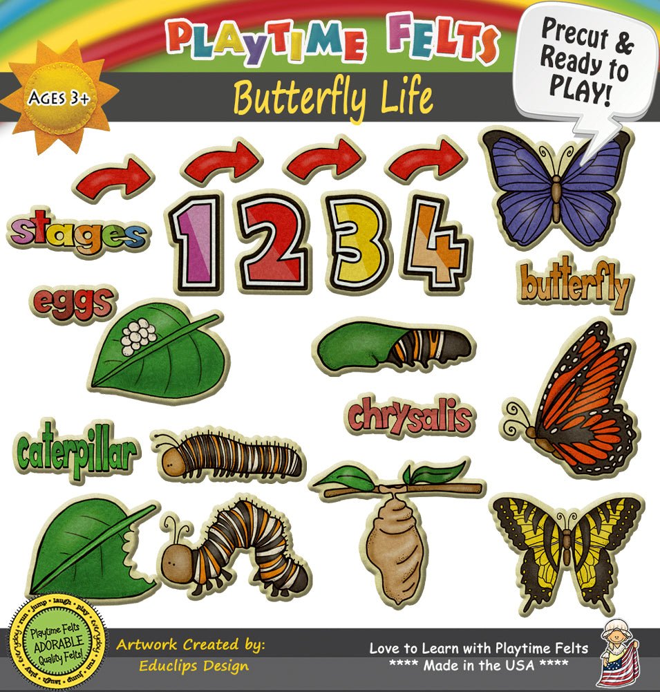 Butterfly Life Cycle | Felt Board Story Set for Preschool - Felt Board Stories for Preschool Classroom Playtime Felts