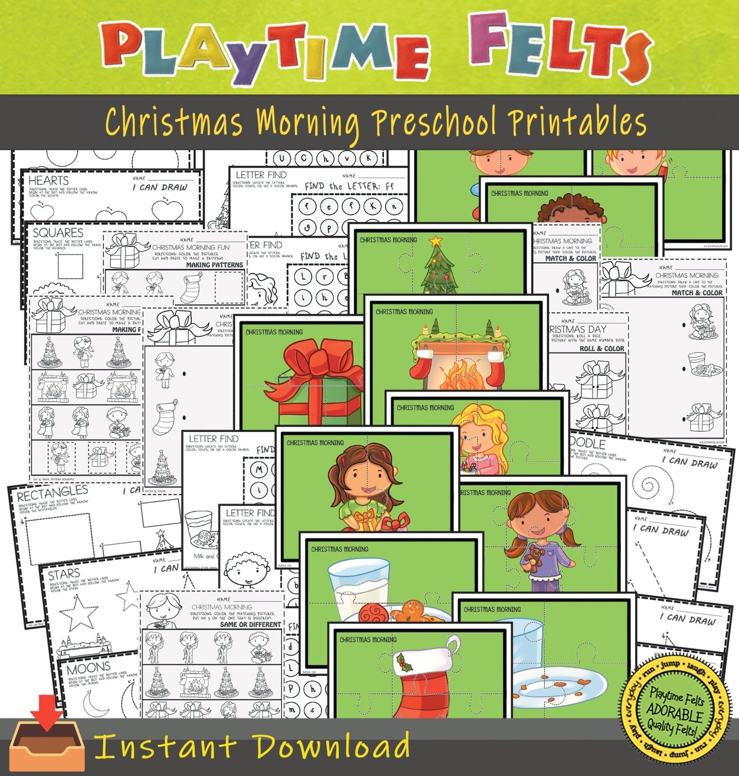 Christmas Morning Preschool Printable Worksheets INSTANT 📥 Download - Preschool Activity Sheets Playtime Felts