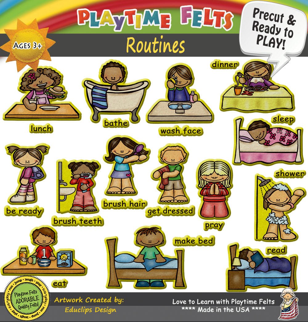 Daily Routines | Felt Board Story Set for Preschool - Felt Board Stories for Preschool Classroom Playtime Felts