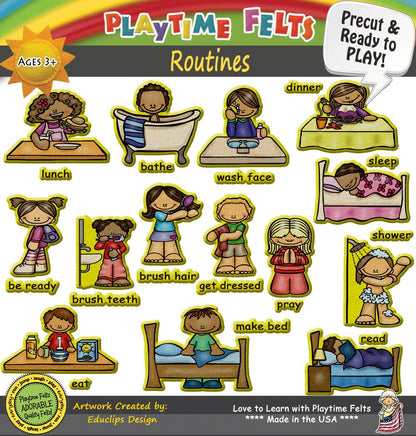 Daily Routines | Felt Board Story Set for Preschool - Felt Board Stories for Preschool Classroom Playtime Felts