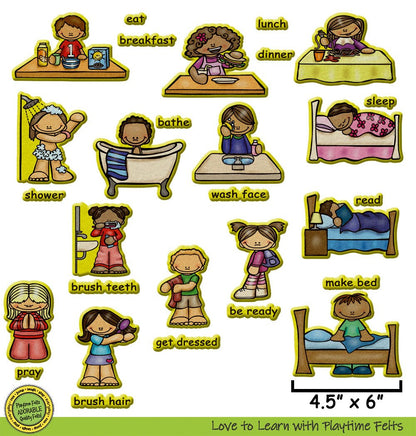 Daily Routines | Felt Board Story Set for Preschool - Felt Board Stories for Preschool Classroom Playtime Felts