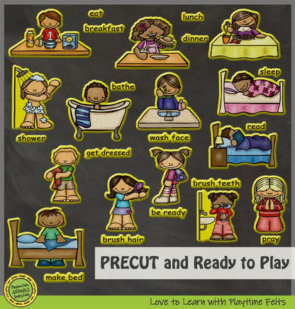 Daily Routines | Felt Board Story Set for Preschool - Felt Board Stories for Preschool Classroom Playtime Felts