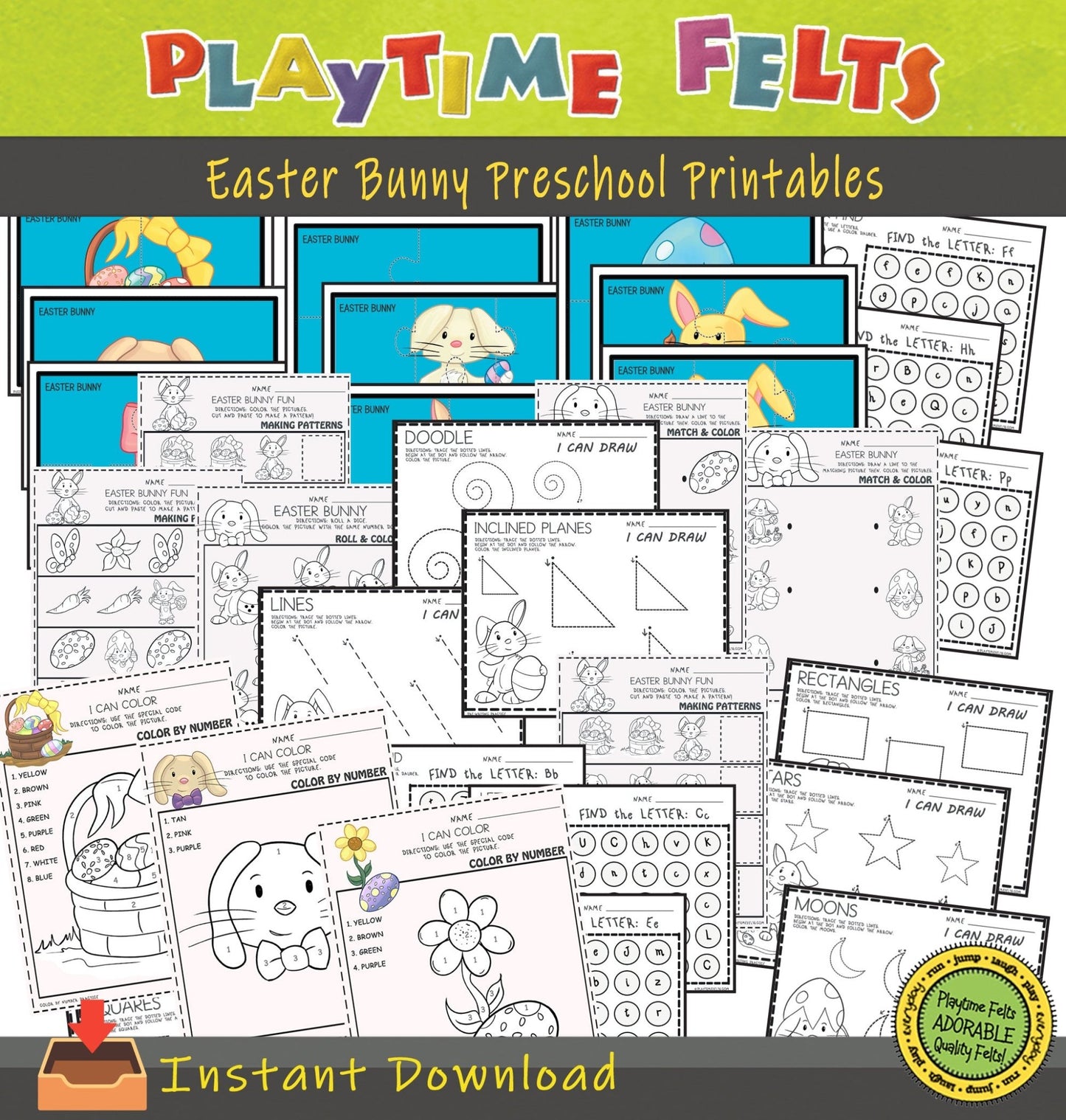 Easter Bunny Preschool Printable Worksheets INSTANT 📥 Download - Preschool Activity Sheets Playtime Felts