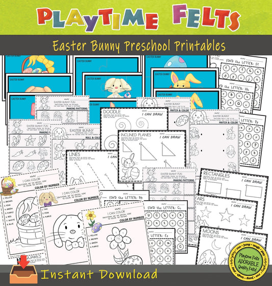Easter Bunny Preschool Printable Worksheets INSTANT 📥 Download - Preschool Activity Sheets Playtime Felts