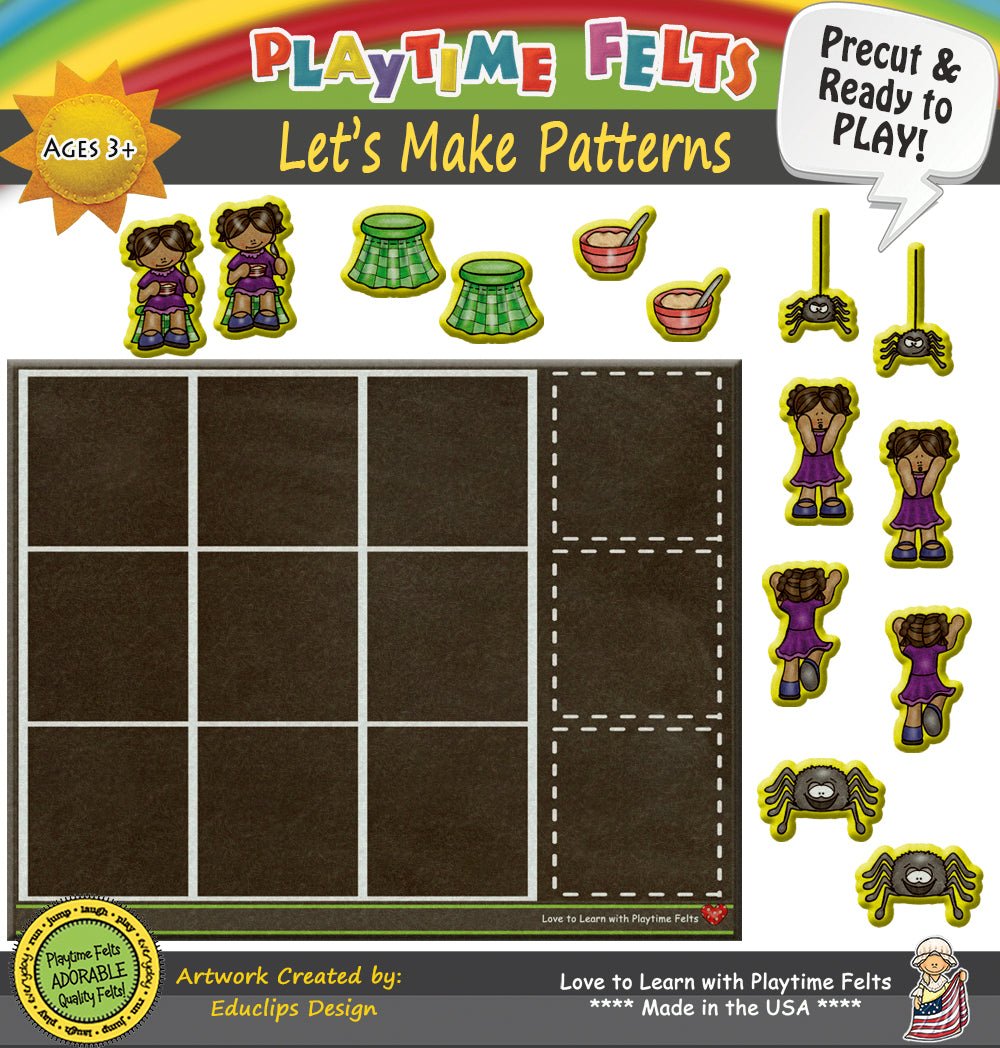 Little Miss Muffet Pattern Games for Preschoolers - Felt Board Stories for Preschool Classroom Playtime Felts