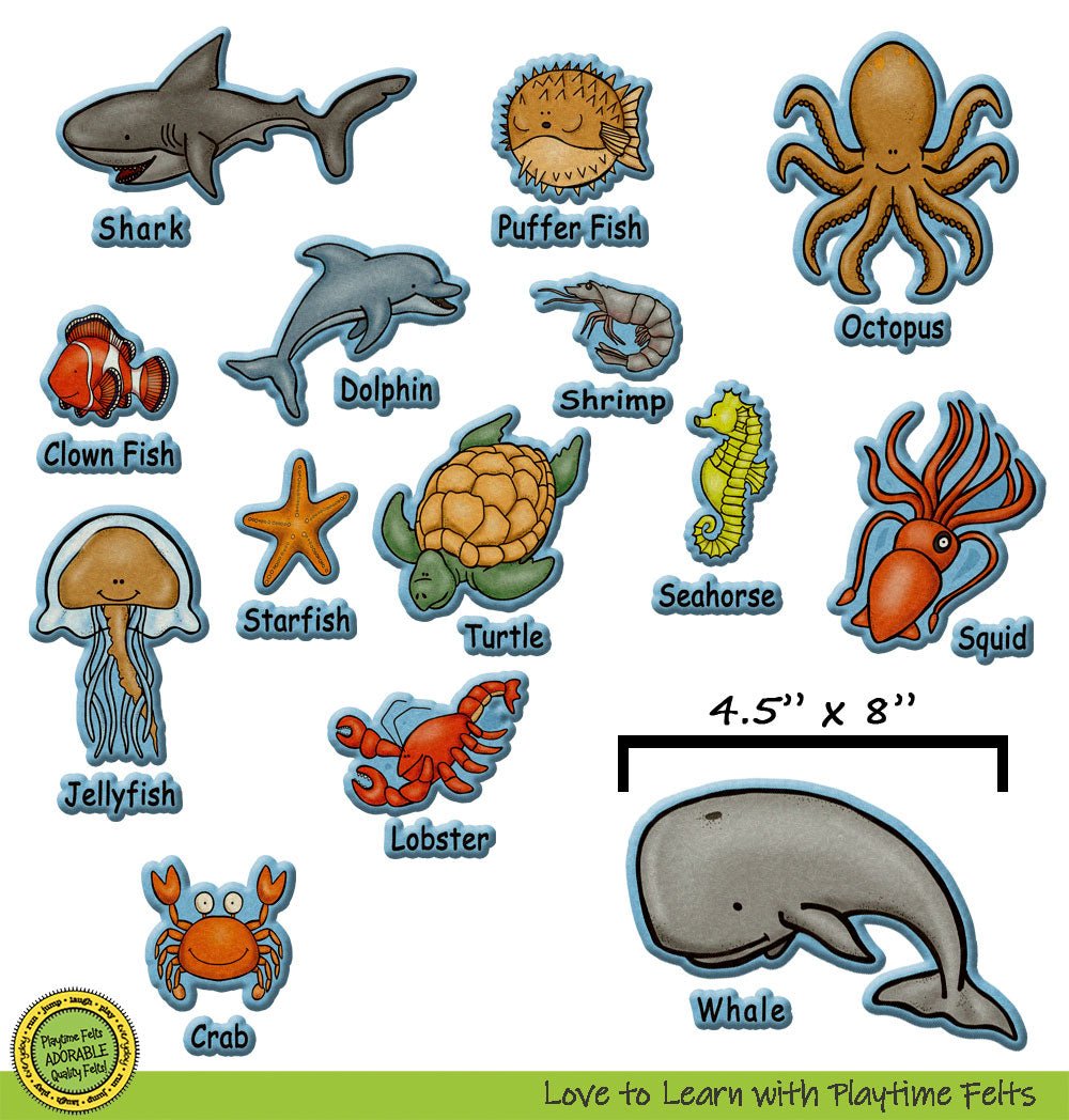 Ocean Animals and Their Names | Felt Board Pieces for Preschool - Felt Board Stories Play to Learn with Playtime Felts. 💕