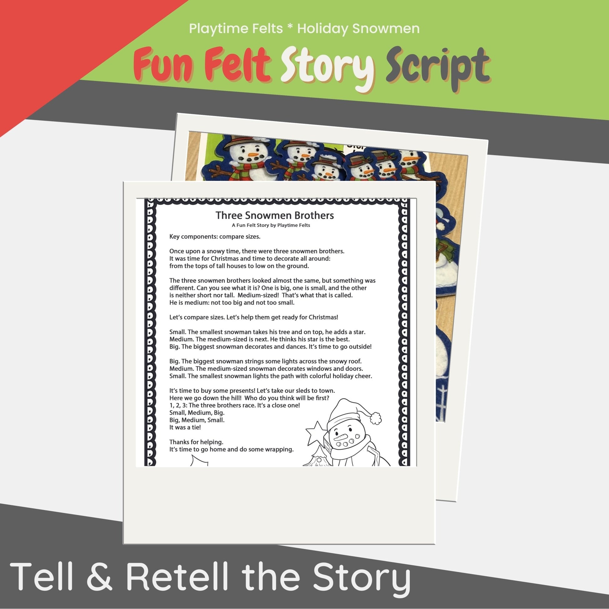 Snowman Felt Story for Pre K Felt Board Play - Felt Board Stories for Preschool Classroom Playtime Felts
