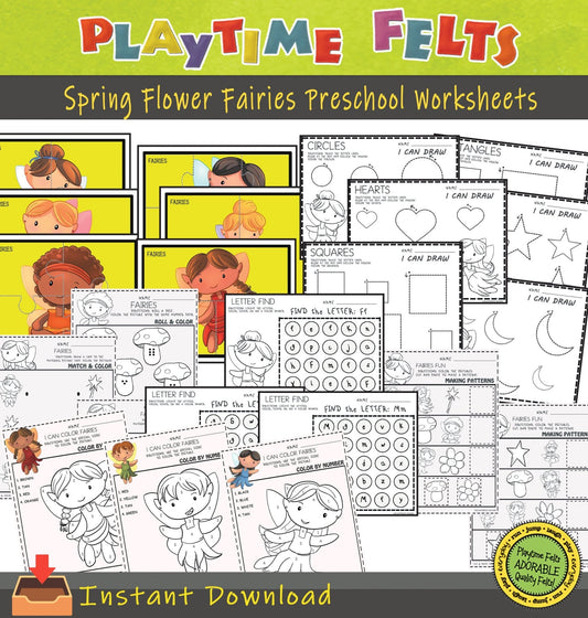 Spring Flower Fairies Preschool Printable Worksheets INSTANT 📥 Download - Preschool Activity Sheets Playtime Felts