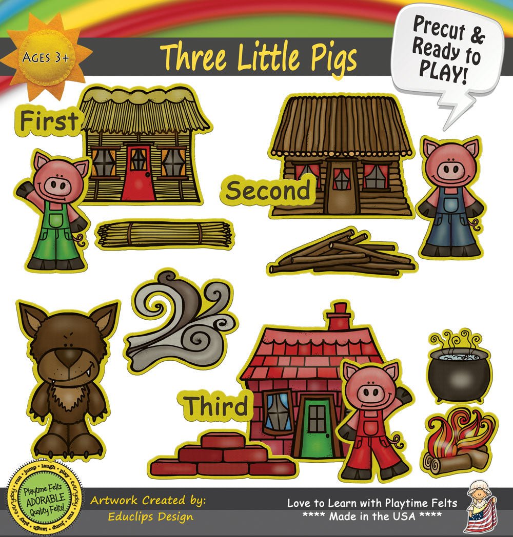 Three Little Pigs | Felt Board Story Set for Preschool - Felt Board Stories for Preschool Classroom Playtime Felts